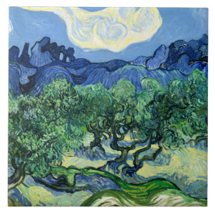 Van Gogh - Olivenbäume mit Alpilles im Hintergrund Fliese