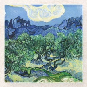 Van Gogh - Olivenbäume mit Alpilles im Hintergrund Glasuntersetzer