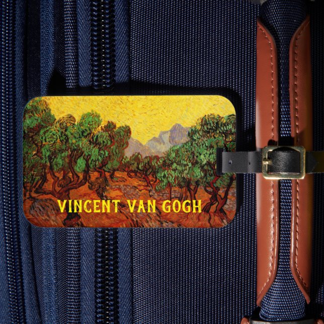 Van Gogh Olivenbäume mit gelbem Himmel und Sonne Gepäckanhänger (Vorderseite Insitu 4)