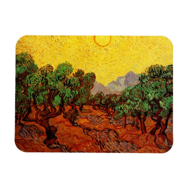 Van Gogh Olivenbäume mit gelbem Himmel und Sonne Magnet (Horizontal)
