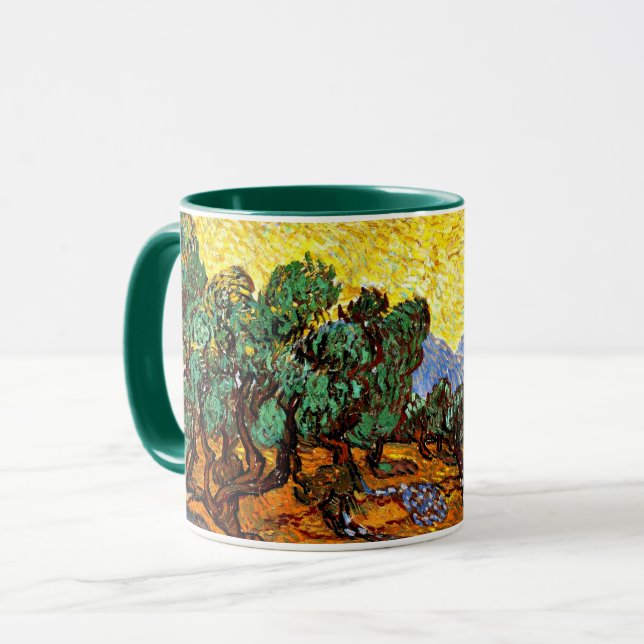 Van Gogh - Olivenbäume mit gelbem Himmel und Sonne Tasse (Vorderseite Links)