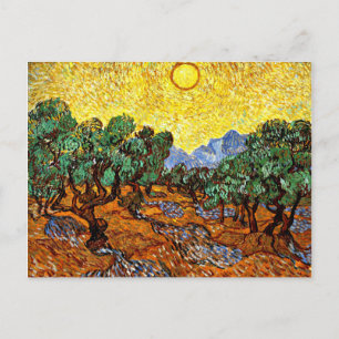 Van Gogh - Olivenbäume mit gelbem Himmel und Sun P Postkarte