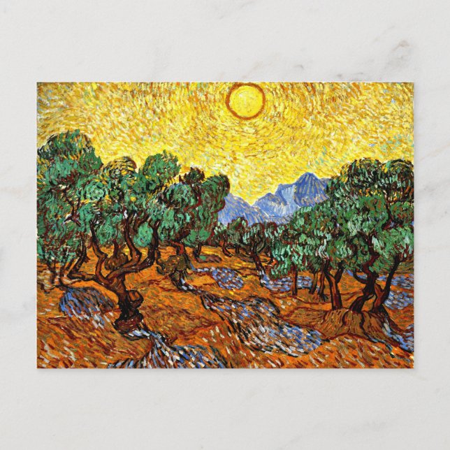 Van Gogh - Olivenbäume mit gelbem Himmel und Sun P Postkarte (Vorderseite)