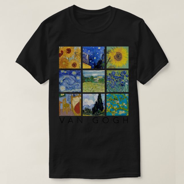 Van Gogh Painting Collage with Starry Night and Su T-Shirt (Design vorne)