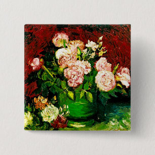 Van Gogh Peonies und Rose Button