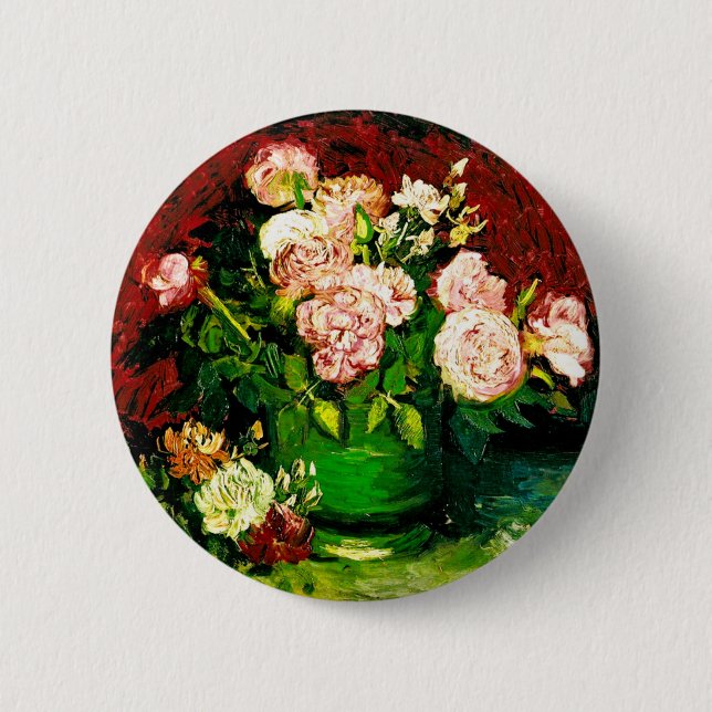 Van Gogh Peonies und Rose Button (Vorderseite)