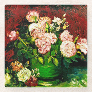 Van Gogh Peonies und Rose Glasuntersetzer