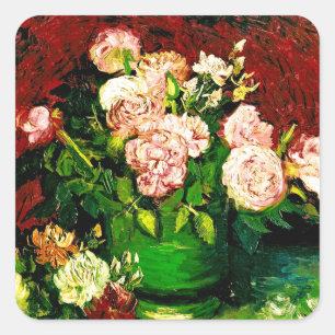 Van Gogh Peonies und Rose Quadratischer Aufkleber
