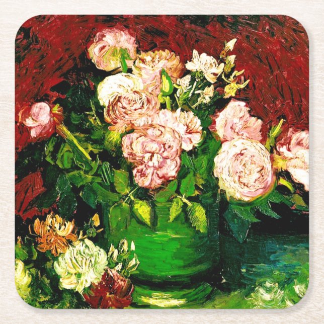 Van Gogh Peonies und Rose Rechteckiger Pappuntersetzer (Vorderseite)