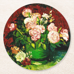 Van Gogh Peonies und Rose Runder Pappuntersetzer