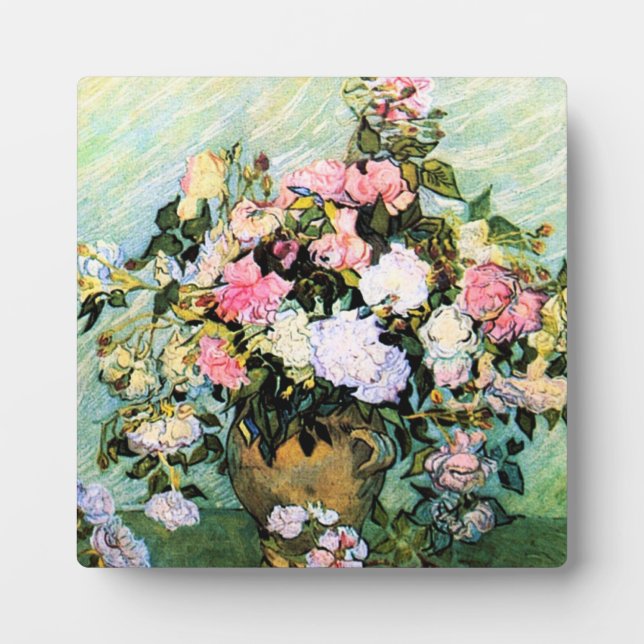 Van Gogh Pink Roses Plaque Fotoplatte (Vorderseite)