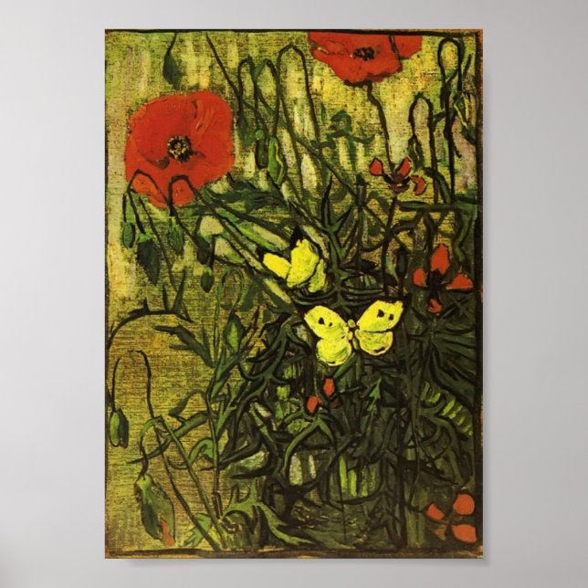 Van Gogh - Poppies und Schmetterlinge Poster (Vorne)