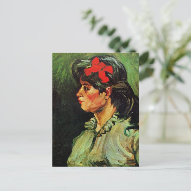Van Gogh - Portrait der Frau mit dem roten Band Postkarte (Stehend Vorderseite)