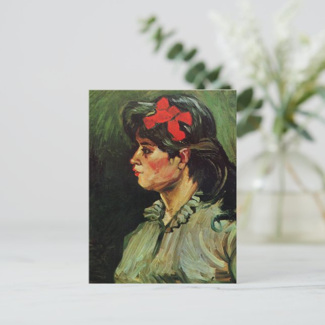 Van Gogh - Portrait von Frau mit rotem Band Postkarte (Stehend Vorderseite)