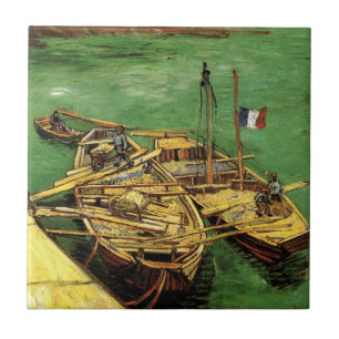 Van Gogh Quay mit Männern entladen Sand Barges Fliese