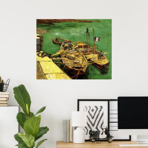 Van Gogh Quay mit Männern entladen Sand Barges Poster