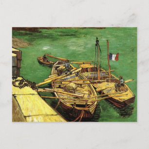 Van Gogh Quay mit Männern entladen Sand Barges Postkarte