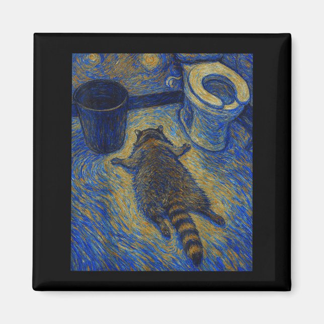 Van Gogh Raccoon Drunk Pes Out In Bathroom Meme  Magnet (Vorne)