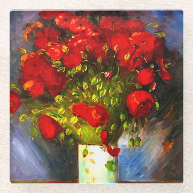Van Gogh Red Poppies Glasuntersetzer (Vorderseite)