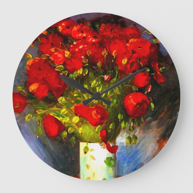 Van Gogh Red Poppies Große Wanduhr (Vorderseite)
