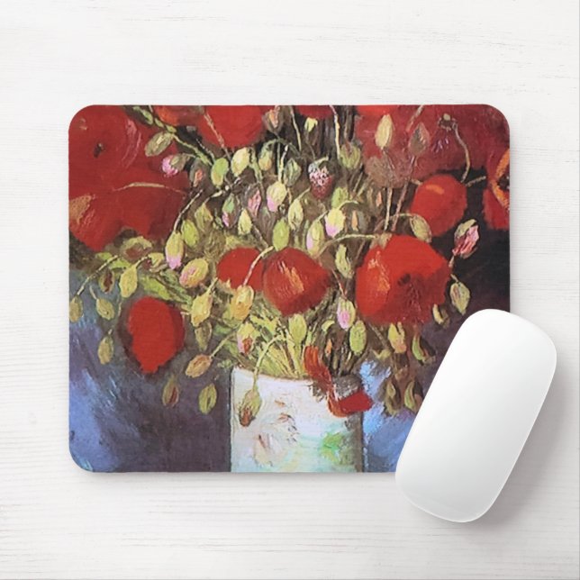 Van Gogh Red Poppies in Vase Mousepad (Mit Mouse)
