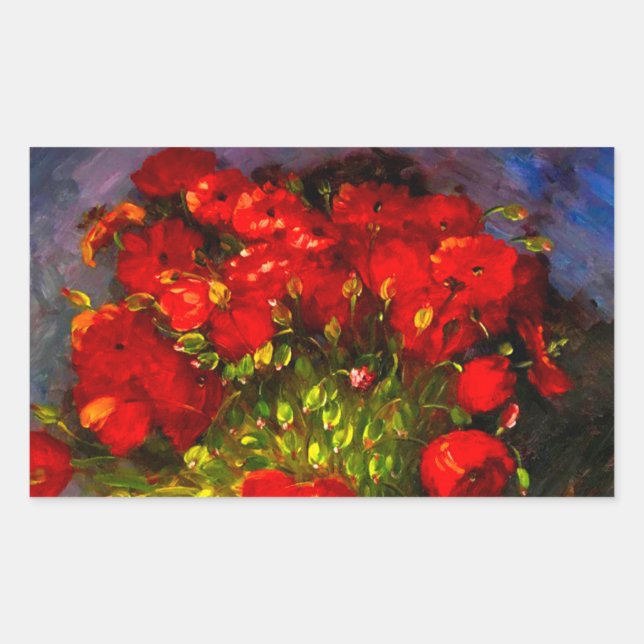 Van Gogh Red Poppies Rechteckiger Aufkleber (Vorderseite)