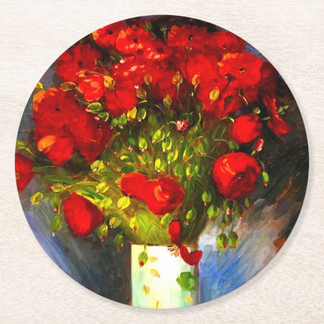 Van Gogh Red Poppies Runder Pappuntersetzer (Vorderseite)