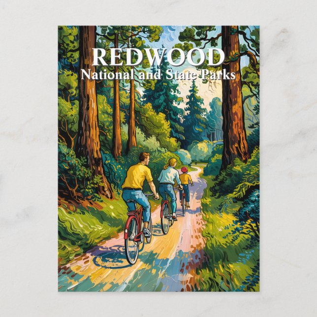 Van Gogh Redwood National Park Family Cycling  Postkarte (Vorderseite)