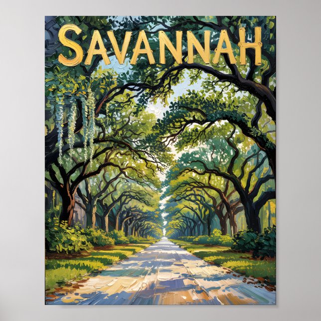 Van Gogh Retro Savannah Georgia Oak Avenue Travel Poster (Vorne)