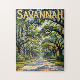 Van Gogh Retro Savannah Georgia Oak Avenue Travel Puzzle