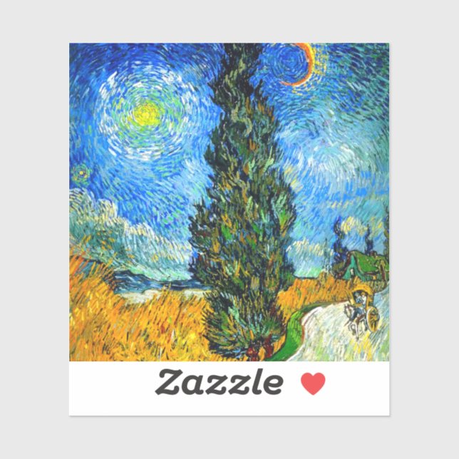 Van Gogh Road mit Cypress und Star Aufkleber (Blatt)
