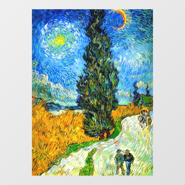 Van Gogh Road mit Cypress und Star Fensteraufkleber (Blatt)