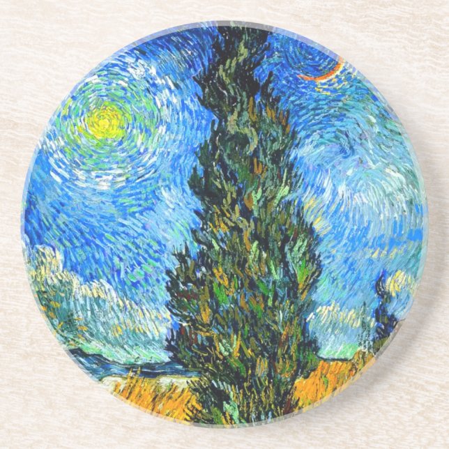 Van Gogh Road mit Cypress und Star Getränkeuntersetzer (Vorne)