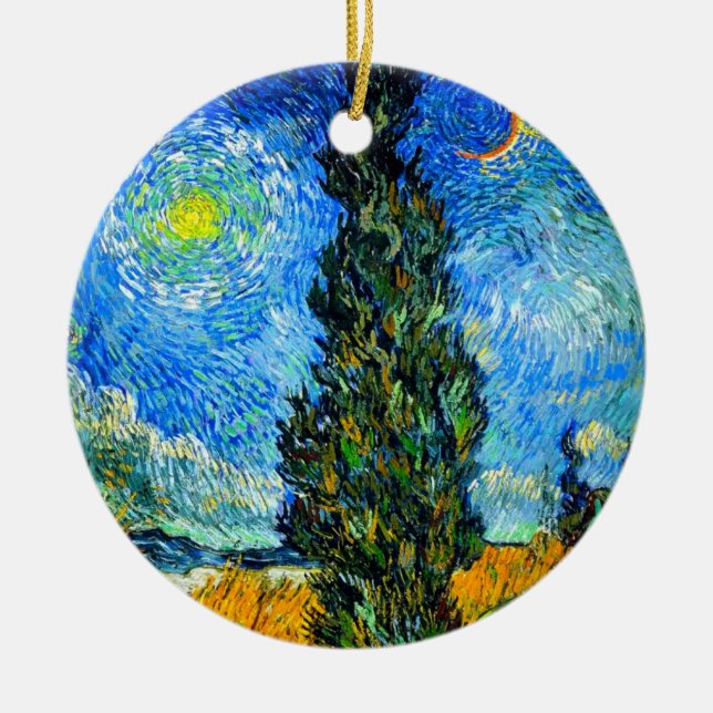 Van Gogh Road mit Cypress und Star Keramik Ornament (Vorne)