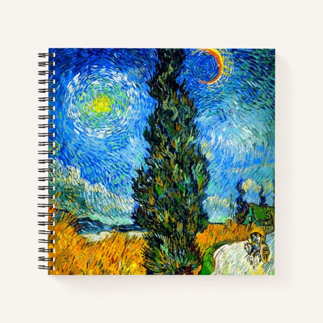 Van Gogh Road mit Cypress und Star Notizbuch (Vorderseite)