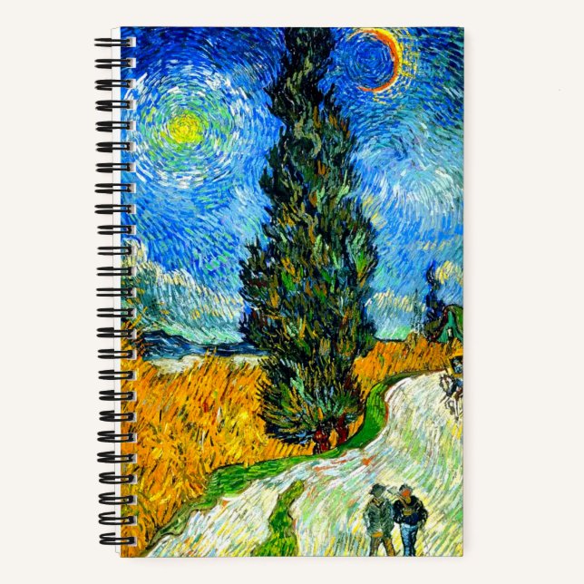 Van Gogh Road mit Cypress und Star Notizbuch (Vorderseite)