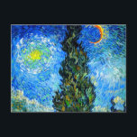 Van Gogh Road mit Cypress und Star Postkarte<br><div class="desc">Postkarte mit Vincent van Goghs Ölmalerei Road mit Cypress und Star (1890), auch bekannt als Country Road in Provence by Night. Die Leute laufen an einer Straße vorbei an einem schönen Zypressenbaum unter einem blauen Nachthimmel mit gelbem Mond und Sternen. Ein fantastisches Geschenk für die Fans von Post-Impressionismus und holländischer...</div>