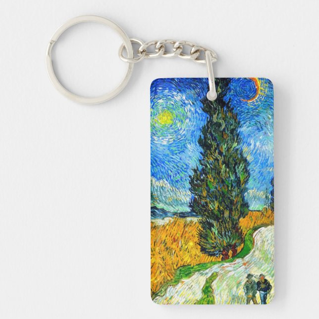 Van Gogh Road mit Cypress und Star Schlüsselanhänger (Vorderseite)