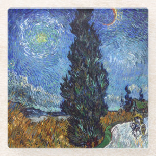 Van Gogh Road mit Cypressionismus Glasuntersetzer