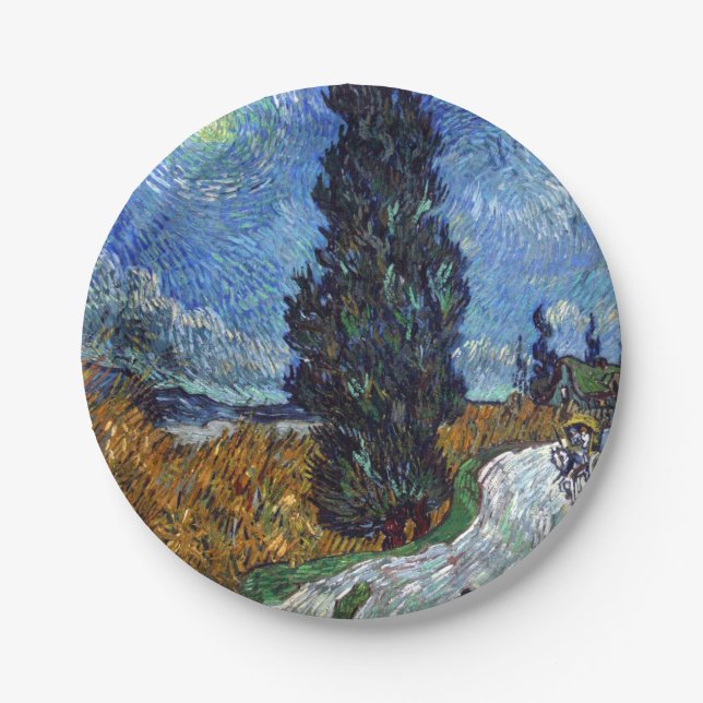 Van Gogh Road mit Cypressionismus Pappteller (Vorderseite)