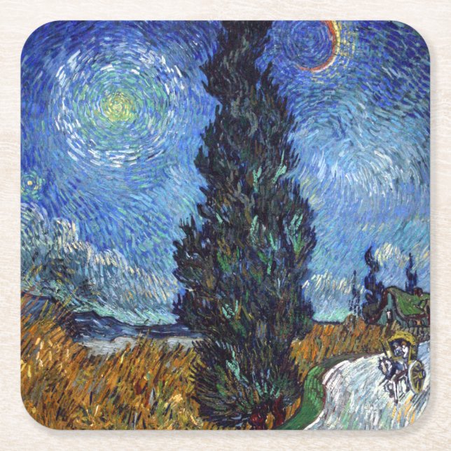 Van Gogh Road mit Cypressionismus Rechteckiger Pappuntersetzer (Vorderseite)