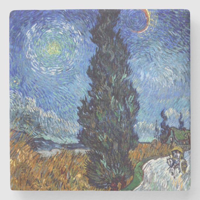 Van Gogh Road mit Cypressionismus Steinuntersetzer (Vorderseite)