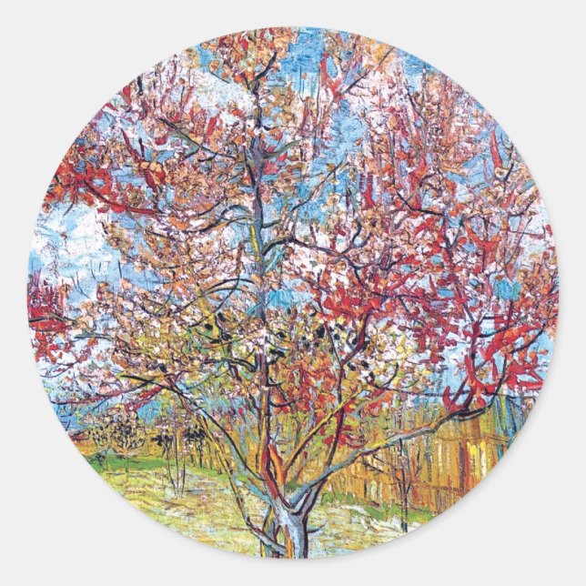 Van Gogh - Rosa Pfirsichbäume Runder Aufkleber (Vorderseite)