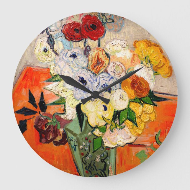 Van Gogh Rose und Anemones Große Wanduhr (Vorderseite)