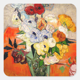 Van Gogh Rose und Anemones Quadratischer Aufkleber