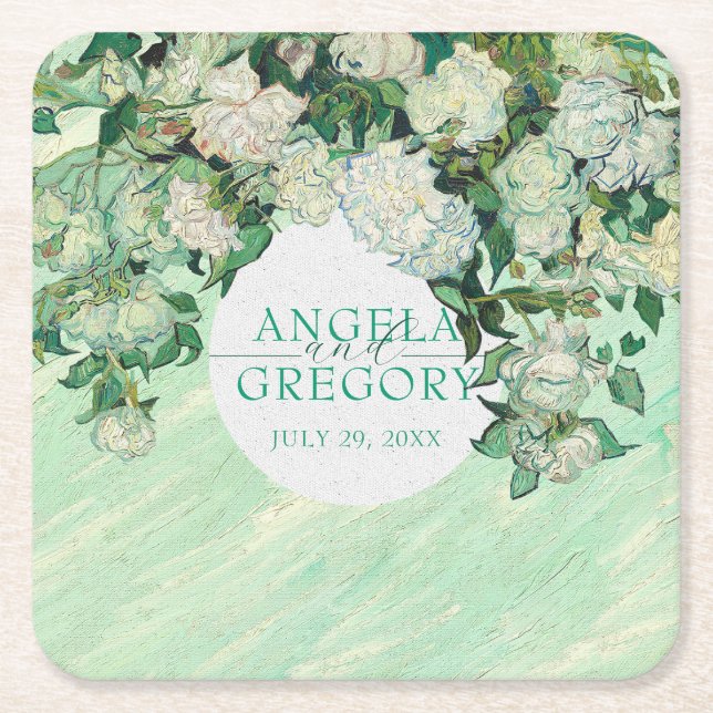 Van Gogh Roses Wedding Paper Coaster Rechteckiger Pappuntersetzer (Vorderseite)