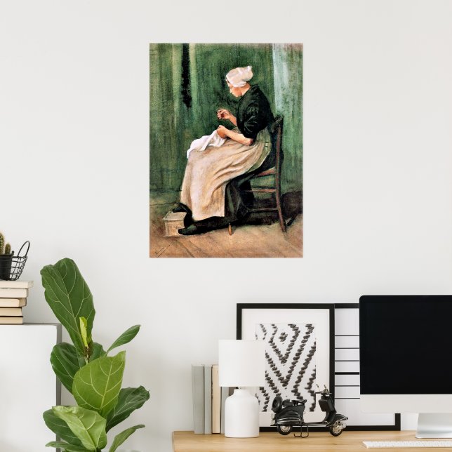Van Gogh. Scheveninger Frau beim Nähen, Poster (Heimbüro)