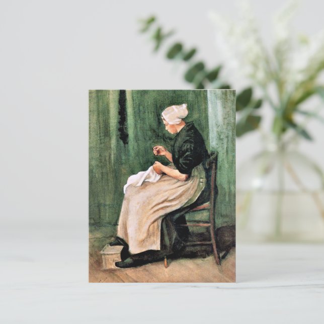 Van Gogh. Scheveninger Frau beim Nähen, Postkarte (Stehend Vorderseite)