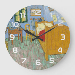 Van Gogh Schlafzimmer in Arles - Klassisches Gelb Große Wanduhr