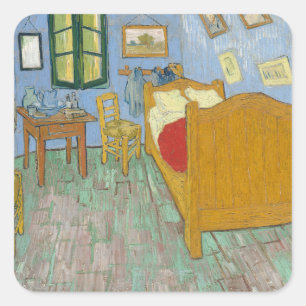 Van Gogh Schlafzimmer in Arles - Klassisches Gelb  Quadratischer Aufkleber